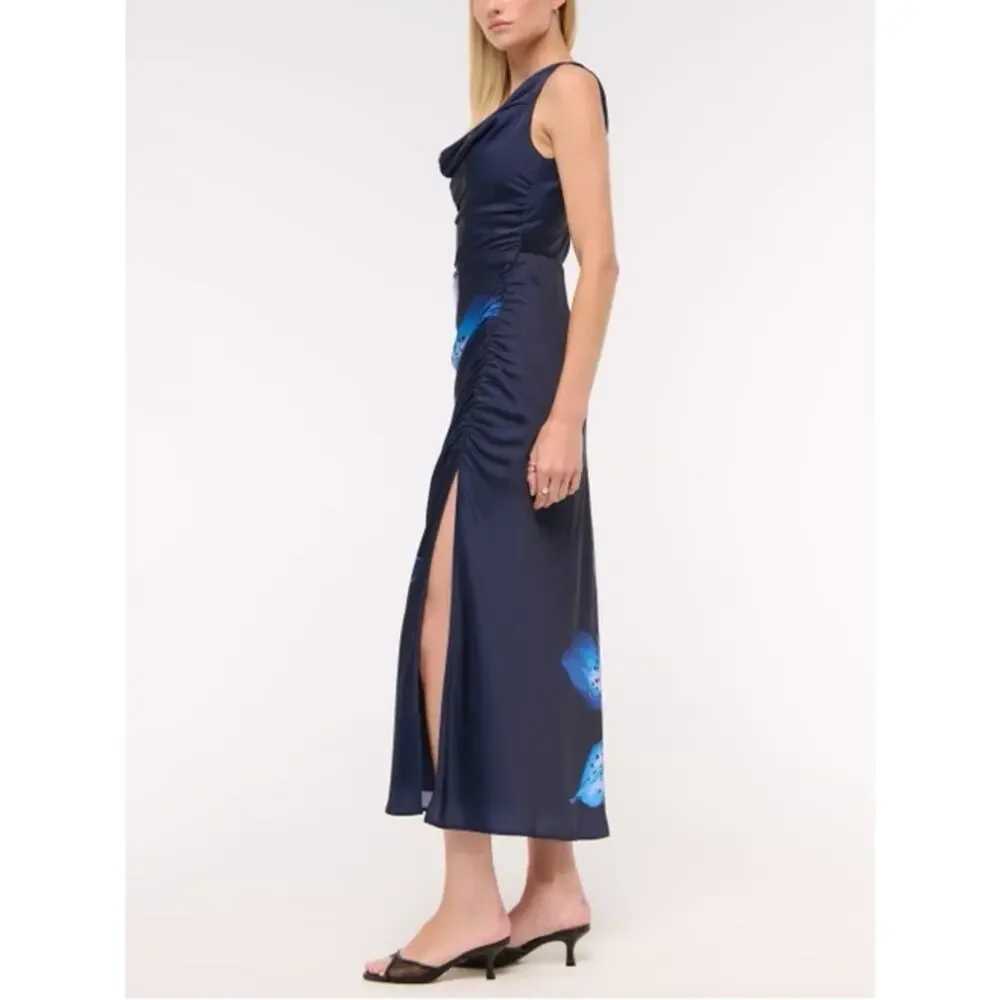 Abercrombie & Fitch Women’s Cowl Neck Draped Maxi Dress Dark Indigo Floral